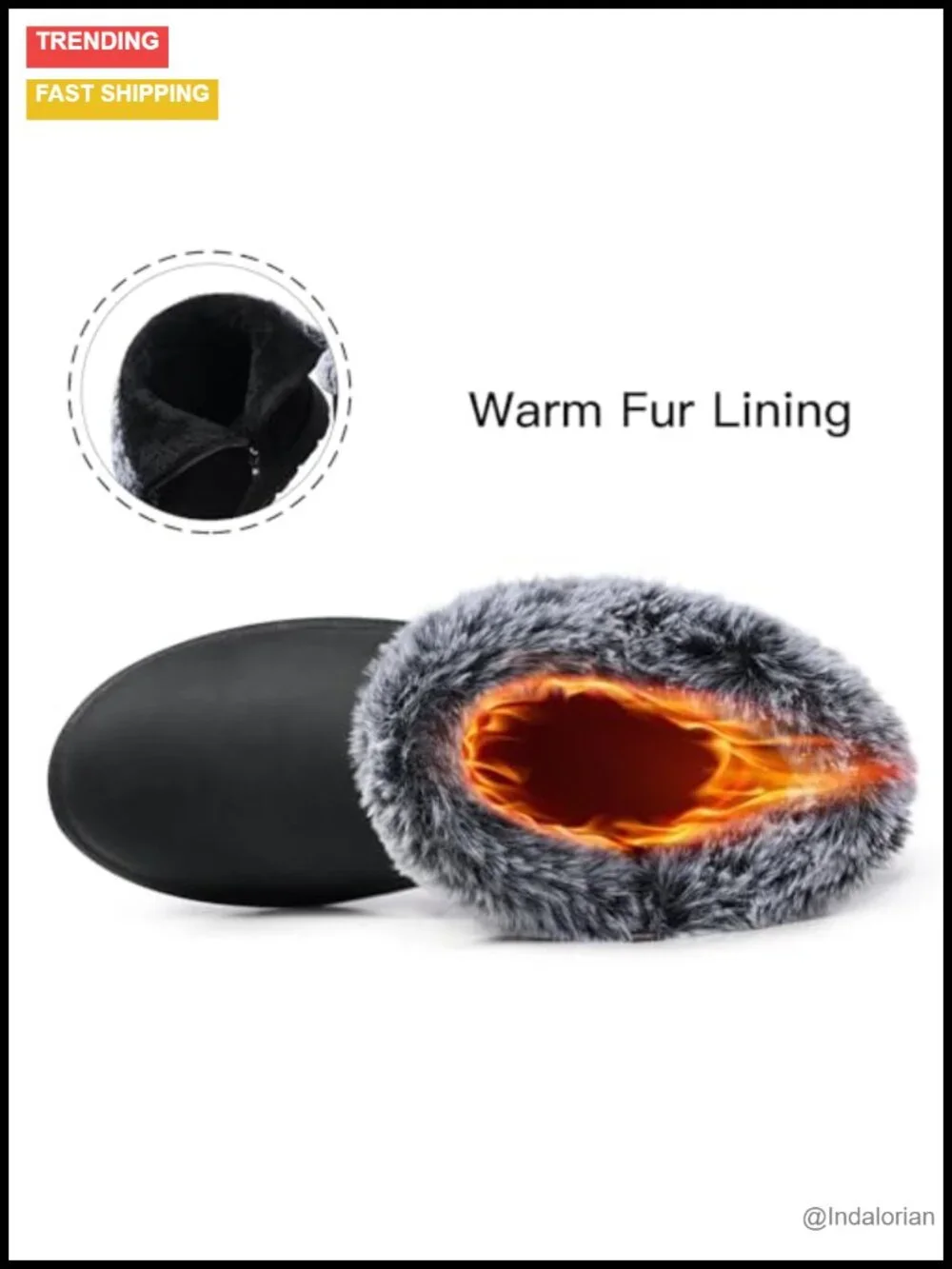 Waterproof Fur-Lined Ankle Snow Booties with Side Zipper Anti-Slip